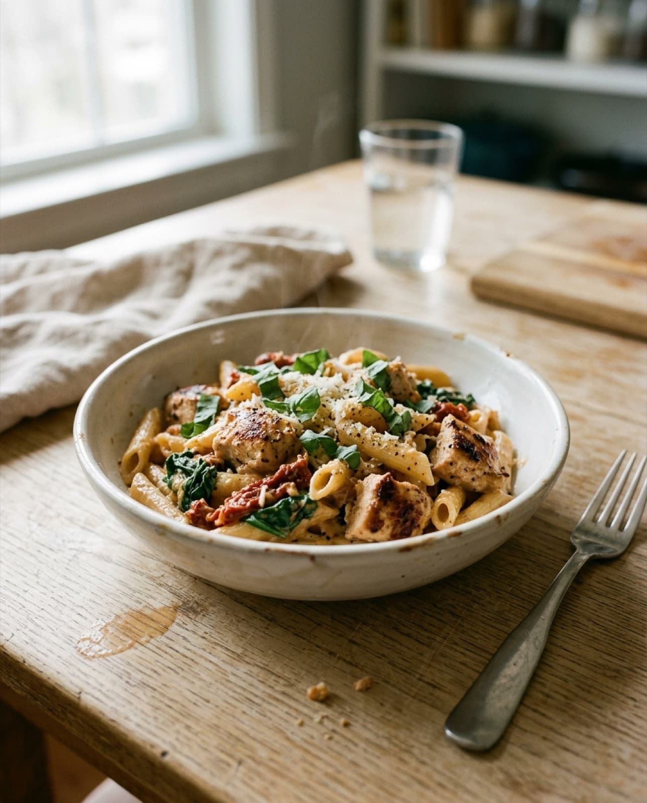 Rjómapasta með kjúklingi og sólþurrkuðum tómötum